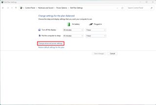 Change advanced power settings