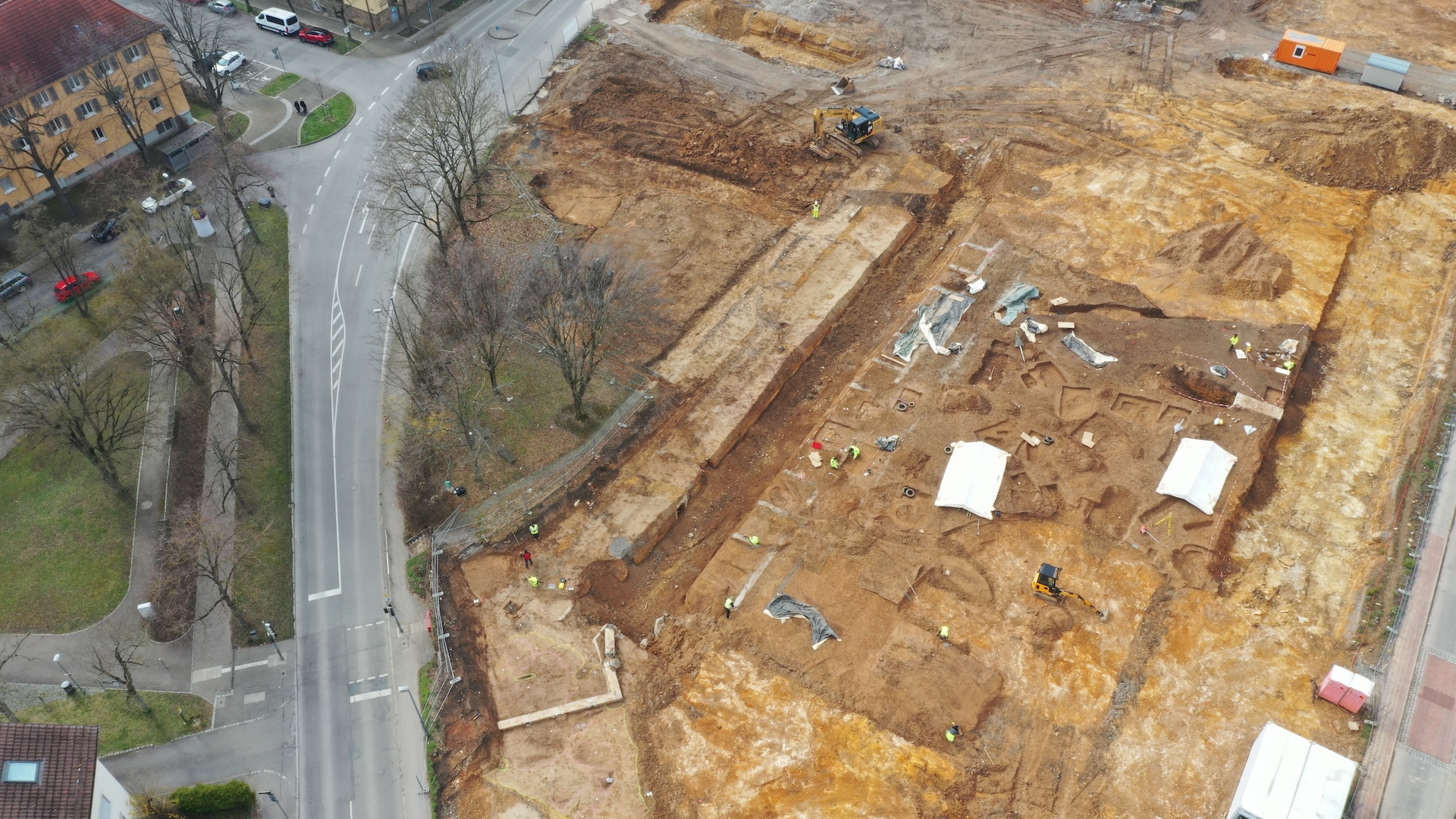 an aerial view of an excavation site