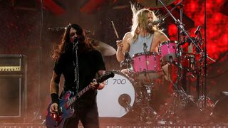 [L-R] Dave Grohl and Taylor Hawkins perform onstage with Foo Fighters