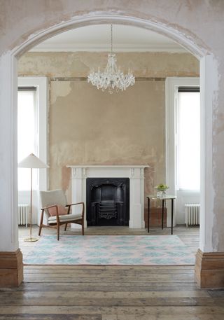 living room rug ideas palm print pastels by Matthew Williamson