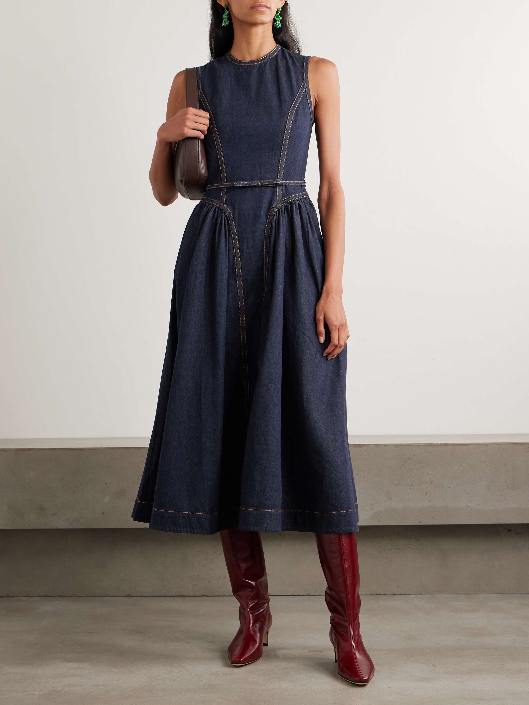 Belted Denim Midi Dress