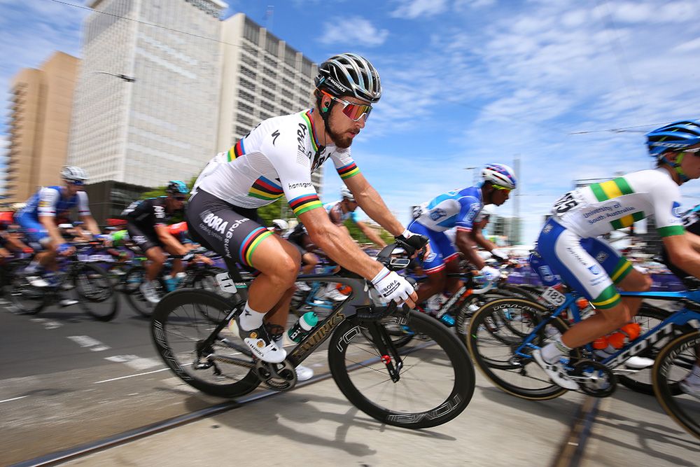 Peter Sagan takes a corner