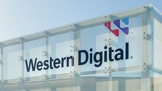 The Western Digital logo on the front of one of the brand&#039;s buildings