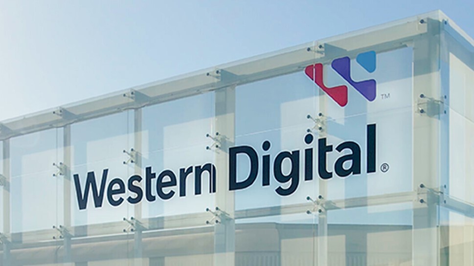 The Western Digital logo on the front of one of the brand's buildings