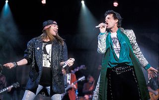 Axl and Mick Jagger on the Steel Wheels Tour in 1989