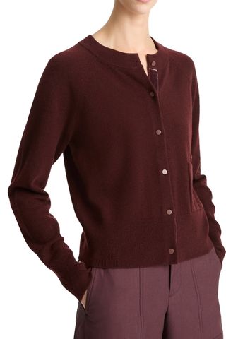 Velvet Trim Wool-Cashmere Cardigan