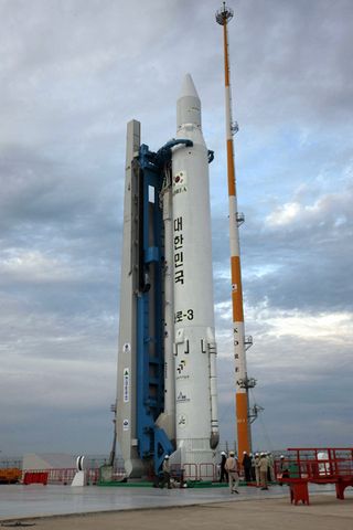 Korea Rocket Stands on Launch Pad