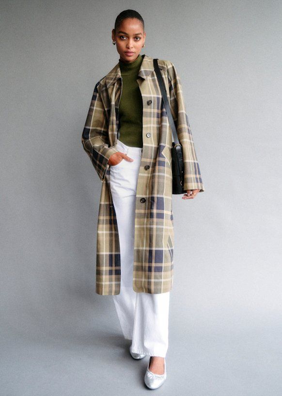 Clyde Coat - Beige and Moss Green Checks - Organic Cotton - Organic Textile - Sézane