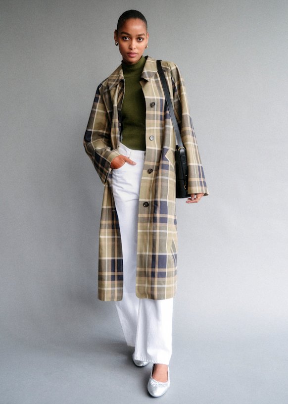 Clyde Coat - Beige and Moss Green Checks - Organic Cotton - Organic Textile - Sézane