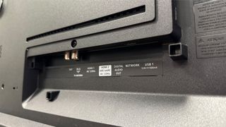 A close-up of the connections of the rear of the Philips OLED808 TV