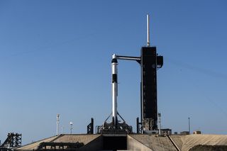 The SpaceX Crew Dragon and Falcon 9 seen on the launch pad in advance of the Demo-2 launch on May 27, 2020.