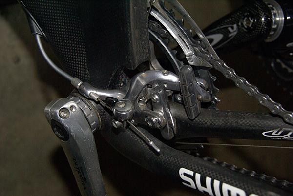 Felt's DA frame design doesn't leave too much extra room for the stock Dura-Ace rear brake caliper&hellip;