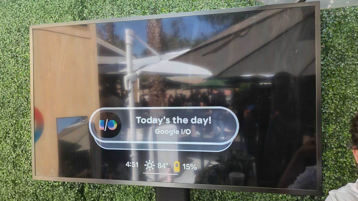 A display streaming the feed from the Android XR prototype glasses
