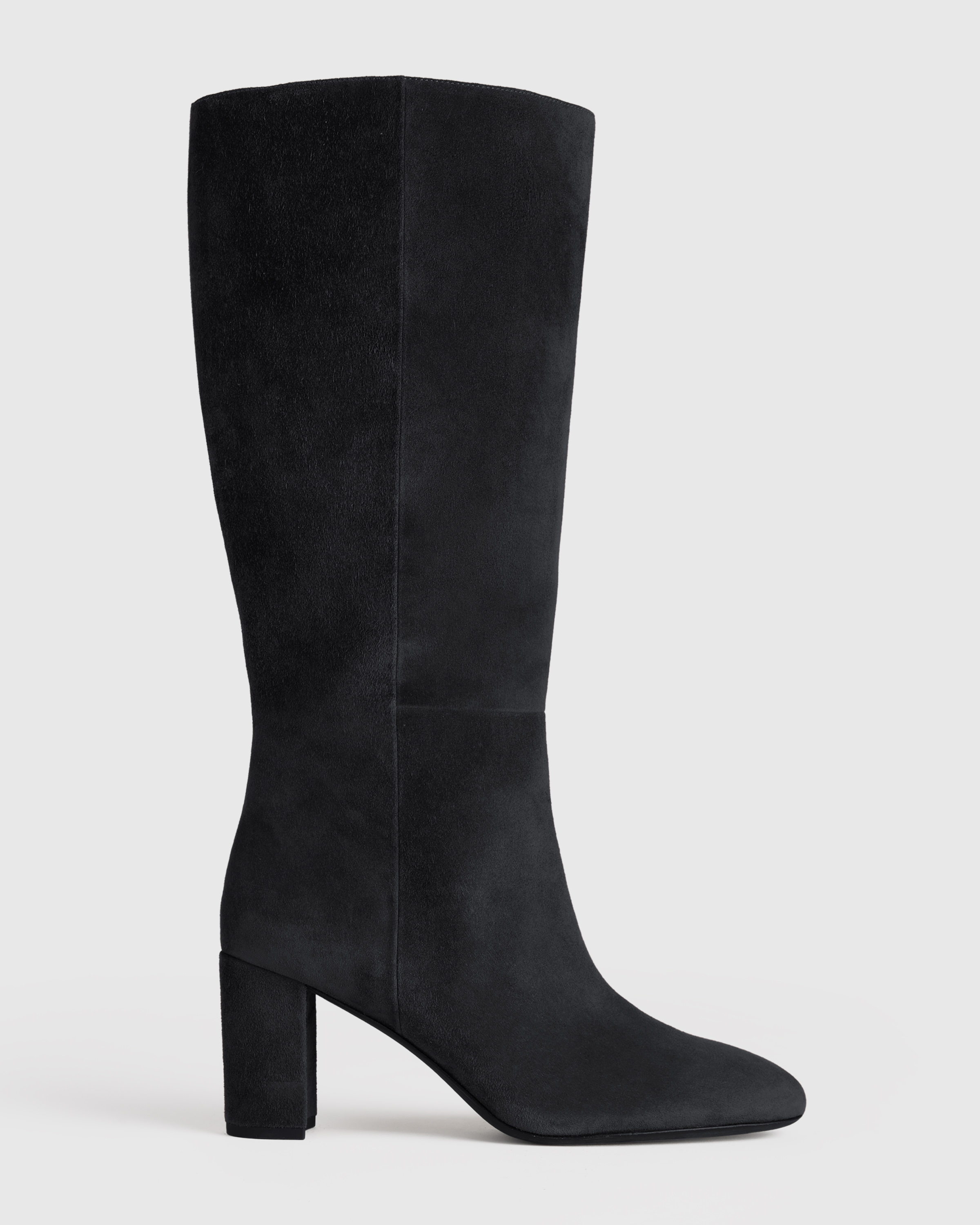 Italian Suede Block Heel Boots in Black