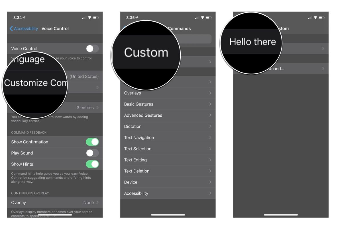 Delete Voice Control command: Tap Customize Commands. tap Custom, and then tap the command you want to delete.