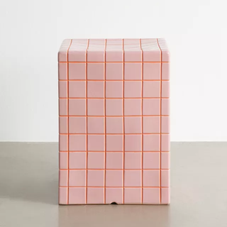 pink and orange tiled outdoor side table