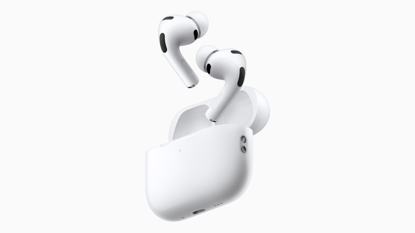 Apple AirPods Pro 3 earbuds with charging case against white background