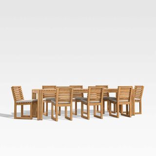 An outdoor dining table with 10 seats