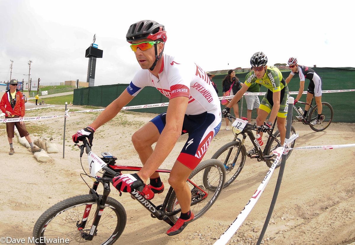Todd Wells (Specialized) on his way to short track victory at the Sea Otter Classic.