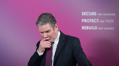 Keir Starmer delivers a speech at Labour headquarters in London