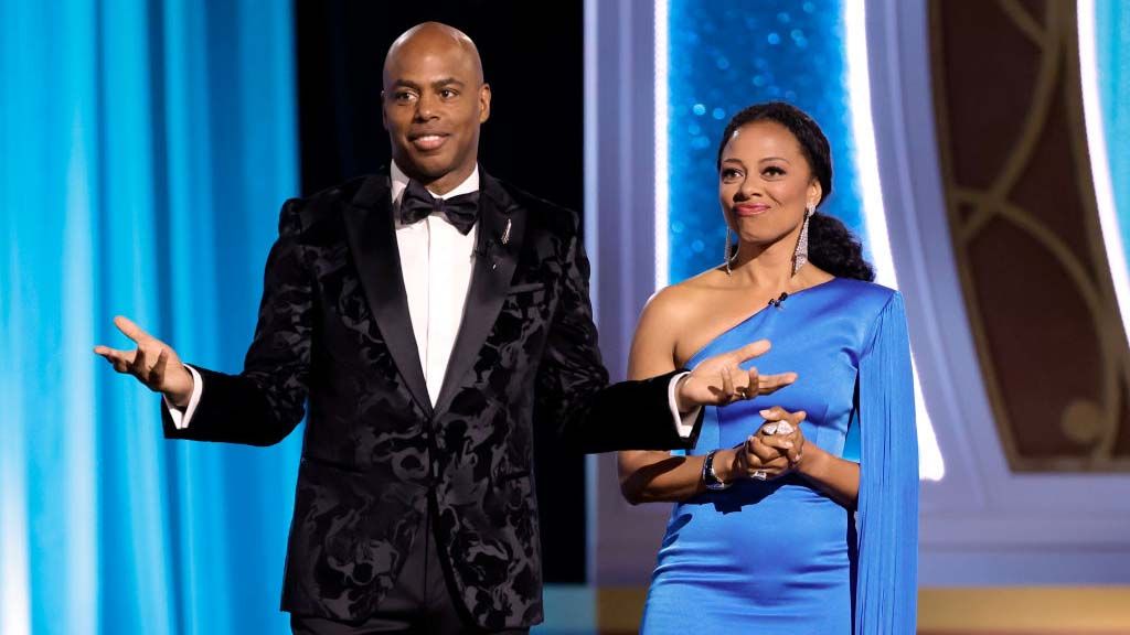 Kevin Frazier and Nischelle Turner at 49th Daytime Emmy Awards