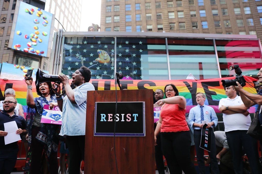 Protesters against Trump&amp;#039;s transgender troop ban.