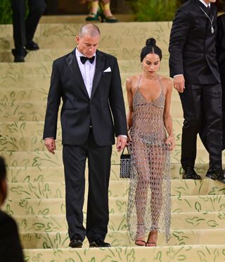 Channing Tatum and Zoe Kravitz leave the 2021 Met Gala Celebrating In America: A Lexicon Of Fashion at Metropolitan Museum of Art on September 13, 2021 in New York City.