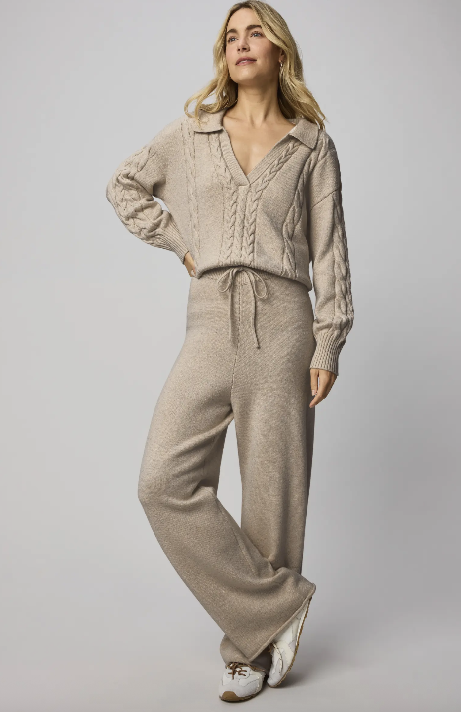 Splendid, Jet Set Cable Stitch Polo Sweater