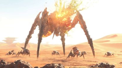 Helldivers 2 bile titan head exploding in intro cutscene