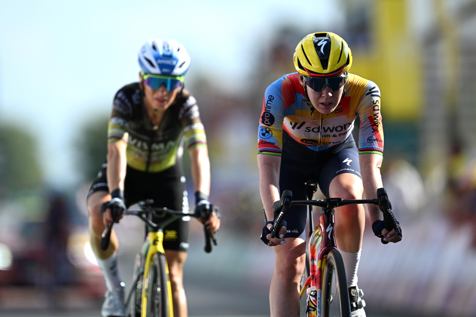 BELLEVILLE-EN-BEAUJOLAIS, FRANCE - AUGUST 05: Anna van der Breggen of Netherlands and Team SD Worx - Protime crosses the finish line during the 5th Tour de France Femmes 2026, Stage 5 a 140km stage from Macon to Belleville-en-Beaujolais / #UCIWWT / on August 05, 2026 in Belleville-en-Beaujolais, France. (Photo by Tim de Waele/Getty Images)