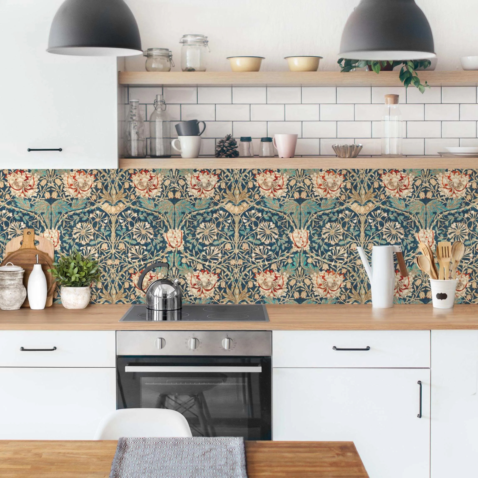 A william morris print kitchen splashback