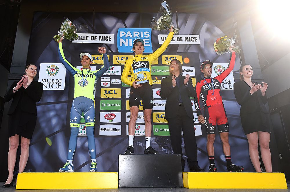 Contador, Thomas and Porte on the final Paris-Nice podium.