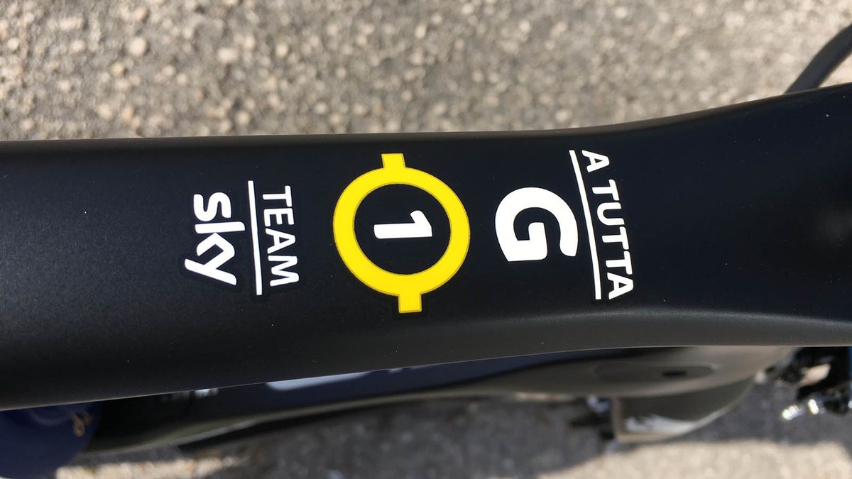A custom message from Pinarello features on the top tube
