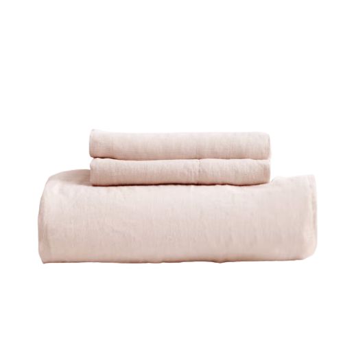 Quince, Soft Blush European Linen Fitted Sheet Set