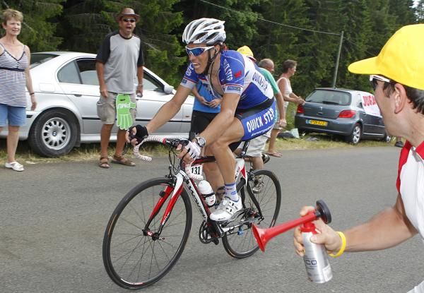Sylvain Chavanel (Quick Step) gets a little encouragement from his countrymen.