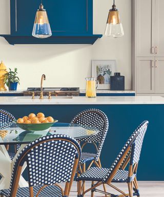Kitchen with cabinets in Salty Dog blue by Sherwin Williams