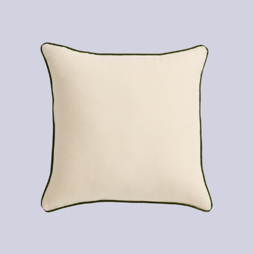 Bed Threads, Cr&amp;egrave;me &amp;amp; Olive 100% French Flax Linen Piped Cushion Cover
