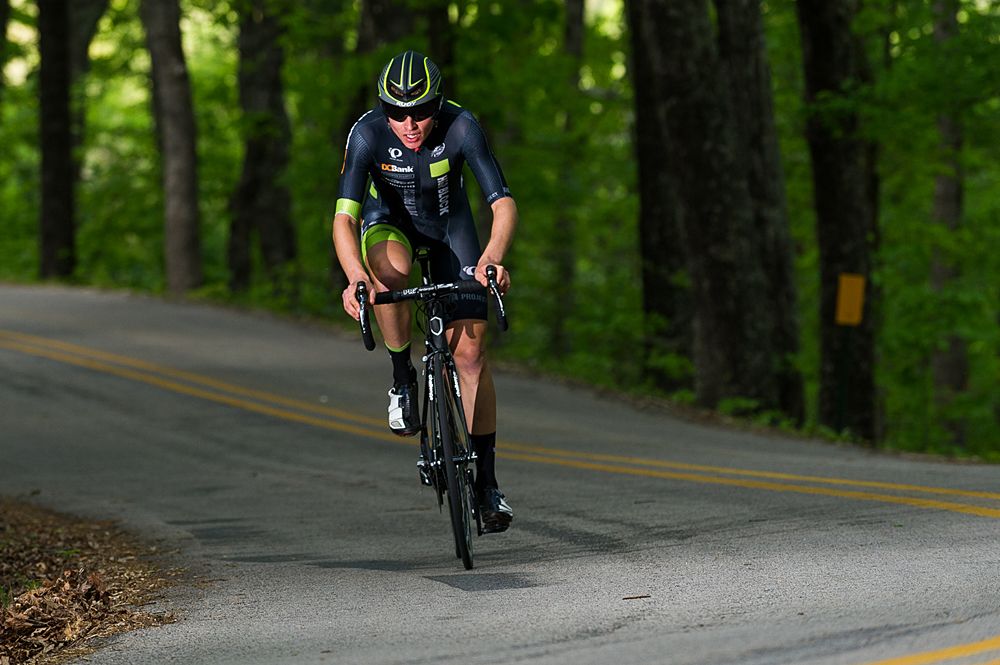 A Herbalife p/b Marc Pro - Nature's Bakery (USA) rider makes his way up the switchback section of the course.