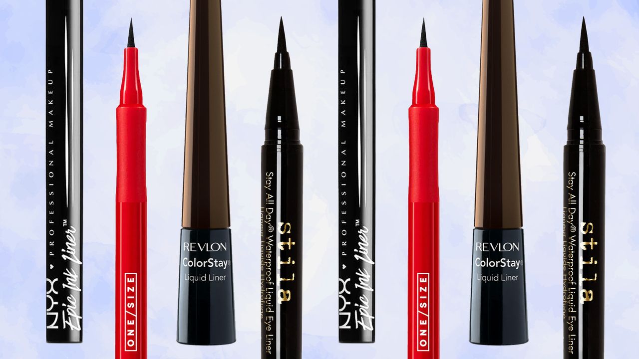 Collage of best liquid eyeliners including Stila and Revlon liquid eyeliners