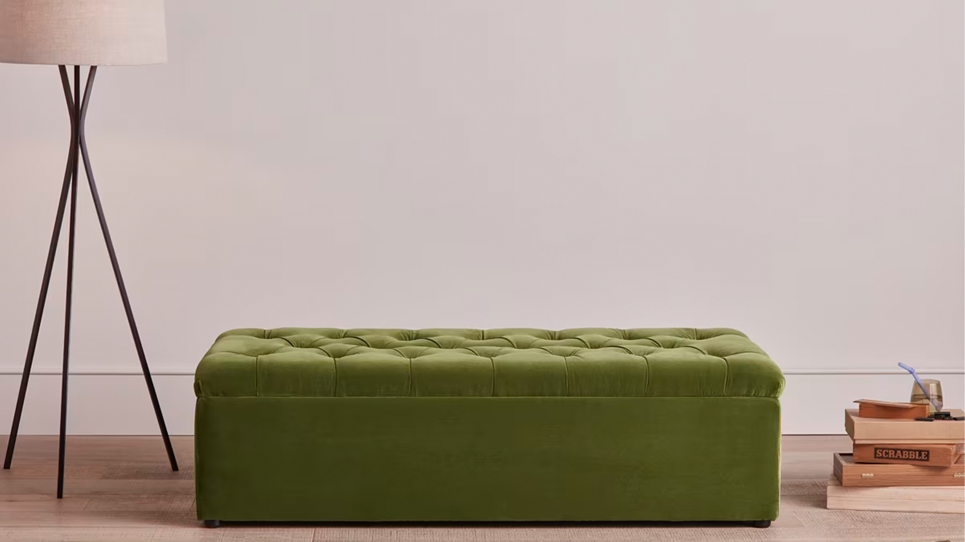 Loaf 'Bed-in-button' upholstered in green velvet fabric