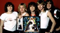 English musicians Rick Allen, Phil Collen, Rick Savage, Steve Clark (1960 - 1991) and Joe Elliott, of the English rock band Def Leppard, pose for a group portrait during the 1987 Hysteria Tour at the Joe Louis Arena in Detroit, Michigan, November 2, 1987