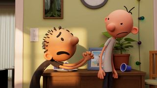 Two animated brothers - one pleading with the other - in Diary of a Wimpy Kid