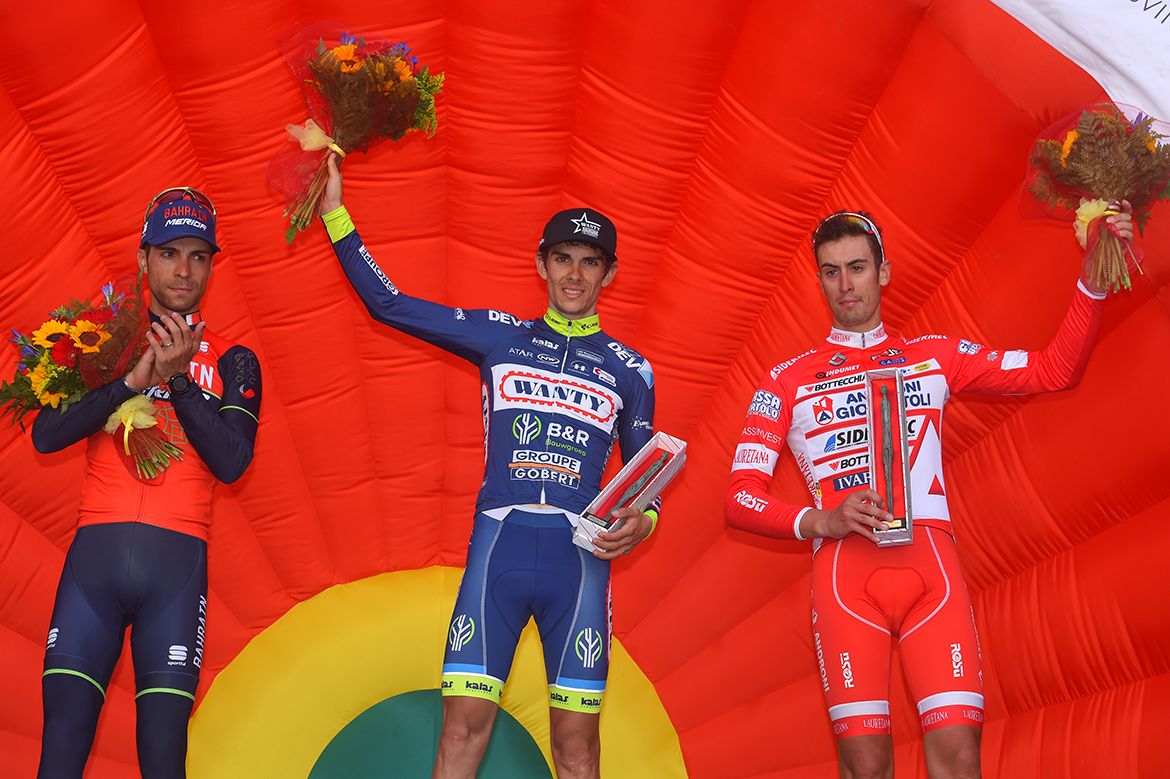 The stage 2 podium of Visconti, Martin, and Cattaneo (L-R)