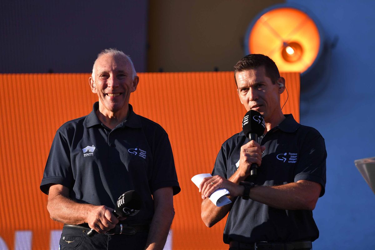 Phil Liggett and Robbie McEwen at the 2019 Tour Down Under.