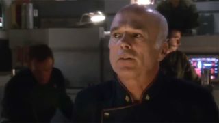 Michael Hogan's Saul Tigh talkng to Gaeta on Battlestar Galactica.