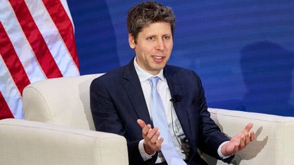 OpenAI CEO Sam Altman pictured speaking on stage at the G20 Innovation Ministerial in Chapel Hill, North Carolina.