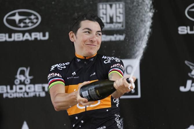 Georgia Bronzini having fun on the podium