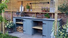 Blue outdoor wooden kitchen