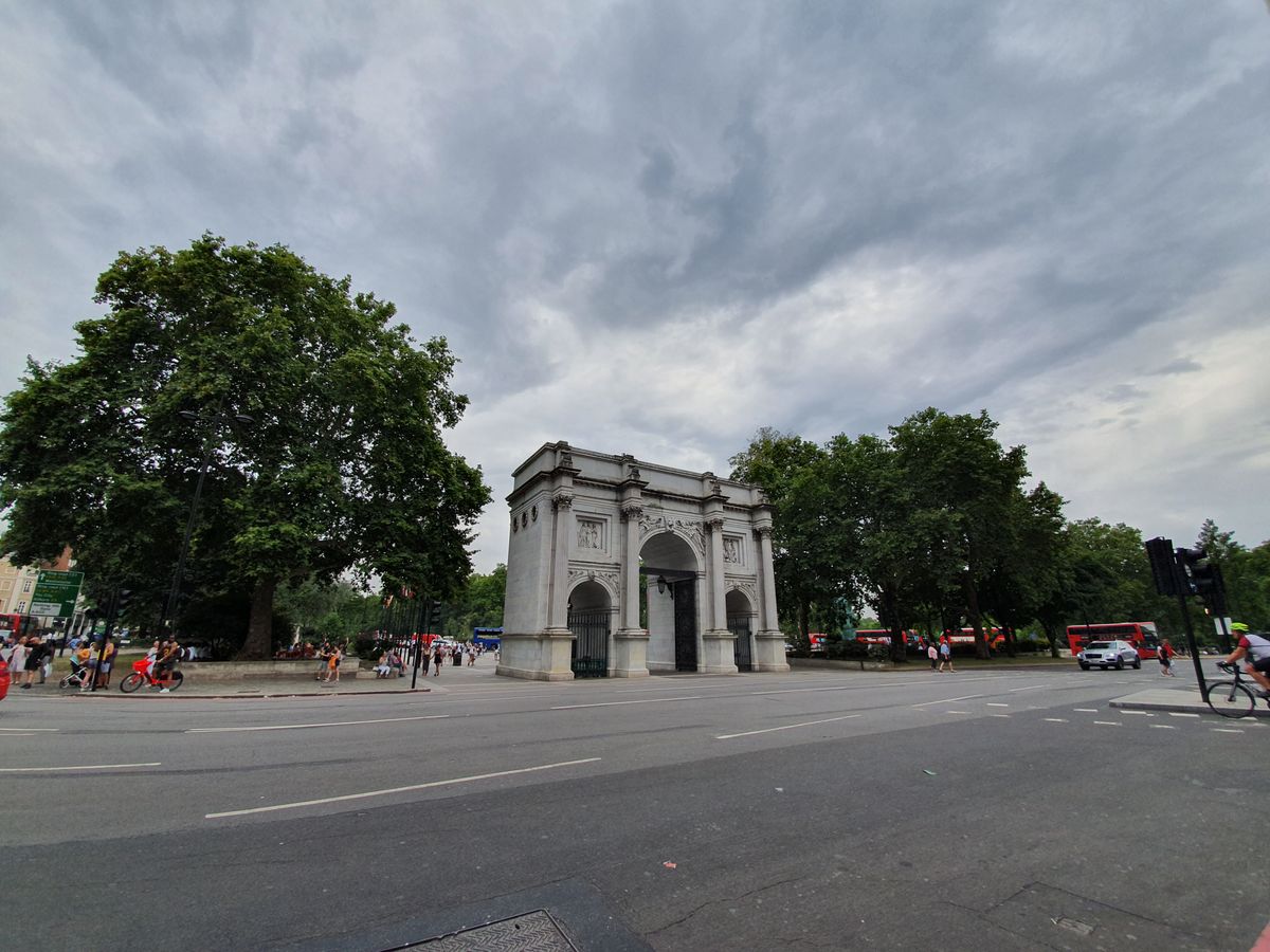 An ultra-wide-angle photo without distortion correction activated.
