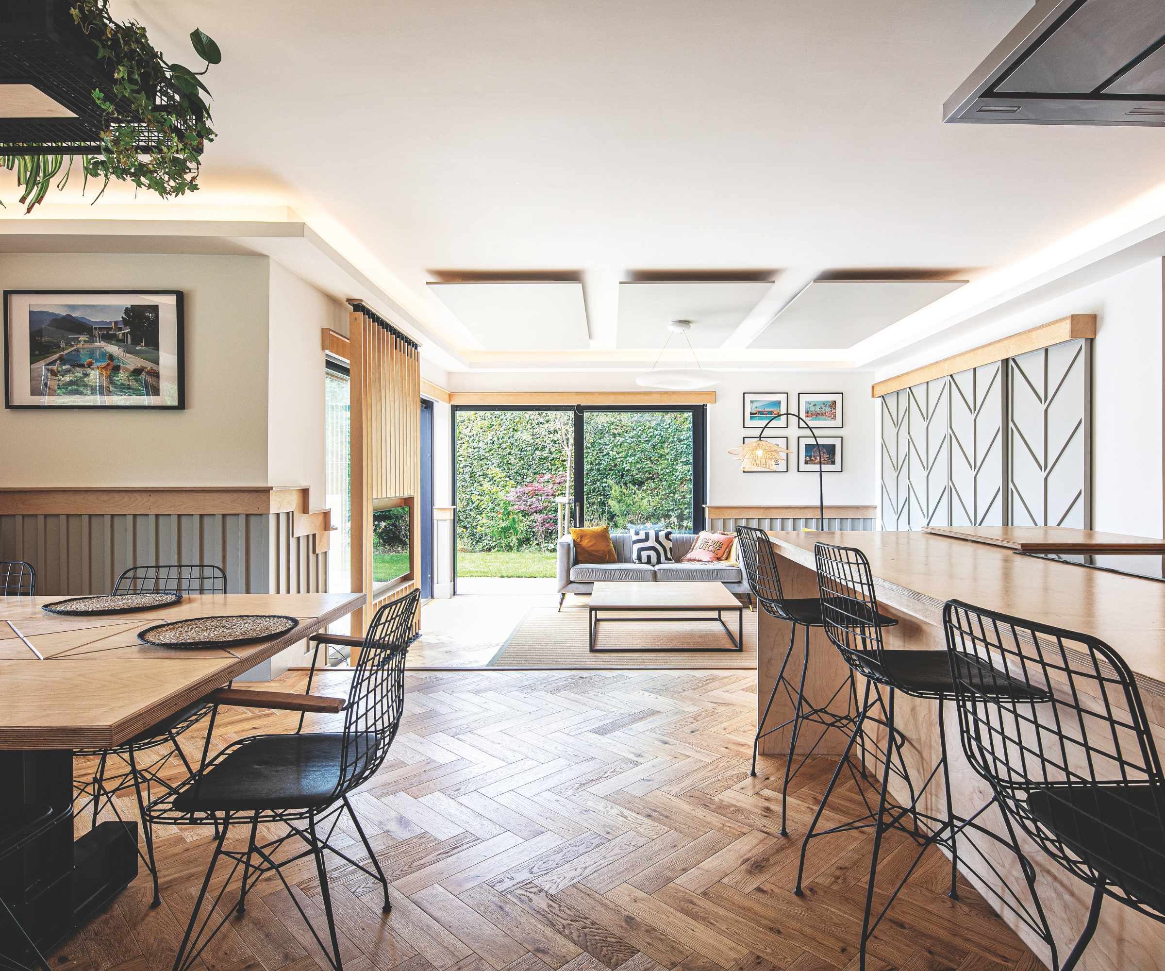 Open plan kitchen diner with patio views onto the garden